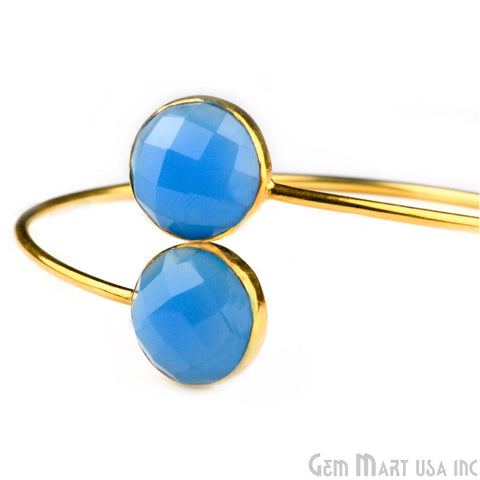 Blue Chalcedony 14mm Round Shape Adjustable Interlock Gold Plated Stacking Bangle Bracelet - GemMartUSA (754975014959)