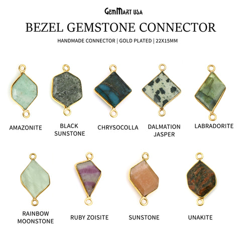 Free Form Double Bail 22x15mm Gold Plated Bezel Gemstone Connector