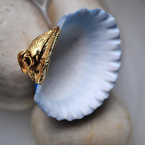 Natural Blue Serene Seas Seashell 40x34mm Gold Electroplated Charms Pendant - GemMartUSA