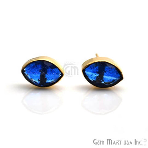 Copper Infused Marquise Shape Gold Plated Gemstone Studs Earrings - GemMartUSA