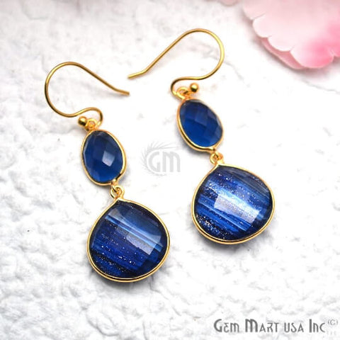Blue Copper Infused Gold Plated Dangle Drop Hook Earring - GemMartUSA
