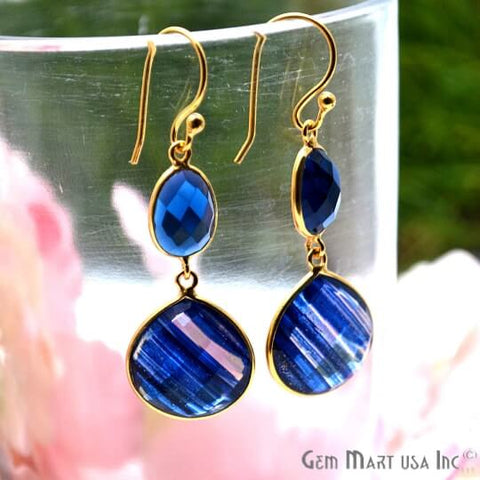 Blue Copper Infused Gold Plated Dangle Drop Hook Earring - GemMartUSA