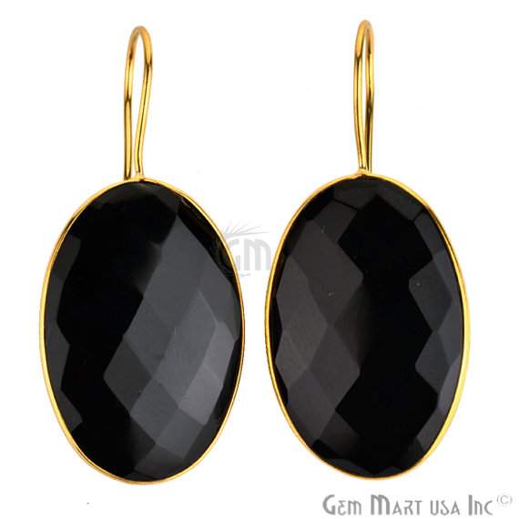 Beautiful Handmade 24k gold plated Black Onyx Smooth 31x21mm Bezel Oval shape Connector Earring (BOER-90024) - GemMartUSA (762681688111)