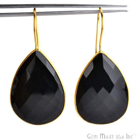 Black Onyx Smooth 24k gold plated 31x21mm Bezel Pears shape Connector Earring (BOER-90025) - GemMartUSA (762680803375)