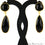 Black Onyx Round & Pears Shape 44x11mm Gold Plated Dangle Hook Earrings - GemMartUSA