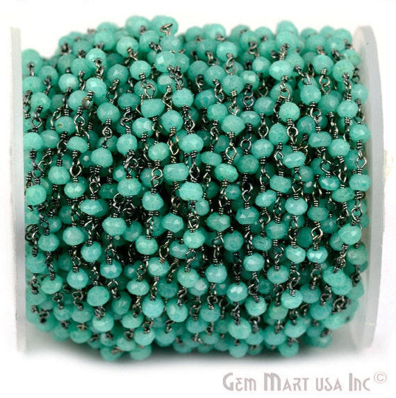 Aqua Chalcedony Oxidized Wire...