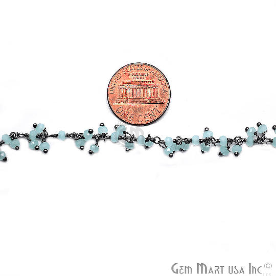 Aqua Chalcedony Oxidized Wire Wrapped Cluster Dangle Rosary Chains - GemMartUSA (764148318255)