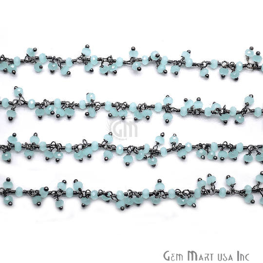 Aqua Chalcedony Oxidized Wire Wrapped Cluster Dangle Rosary Chains - GemMartUSA (764148318255)