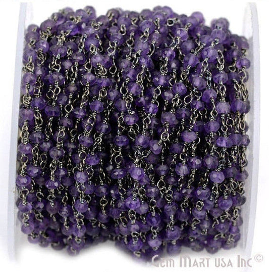 Amethyst Beads Oxidized Wire Wrapped Beads Rosary Chain (762753712175)