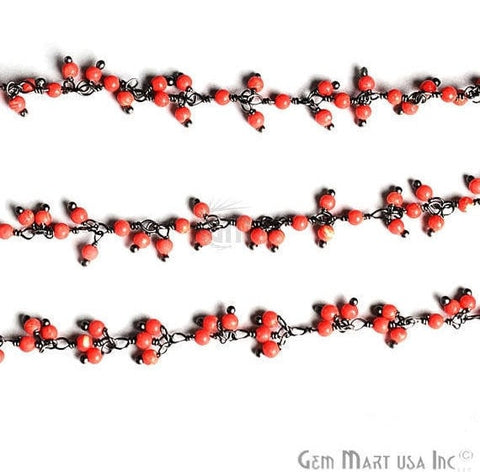 Red Coral Cluster Beads Oxidized Wire Wrapped Dangle Rosary Chain - GemMartUSA (764149006383)