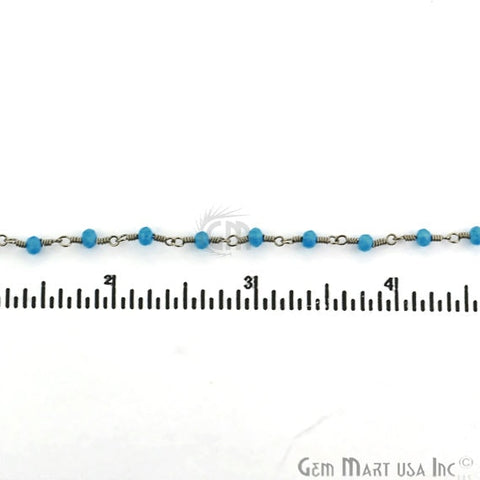 Aqua Chalcedony Oxidized Wire Wrapped Beads Rosary Chain - GemMartUSA (762817052719)