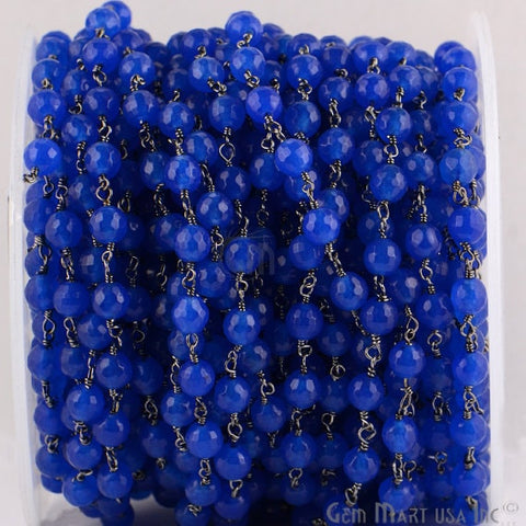 Blue Jade 6mm Beads Oxidized Wire Wrapped Rosary Chain - GemMartUSA (762821345327)