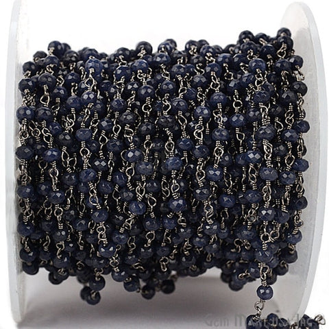 Black Sapphire Oxidized Wire Wrapped Beads Rosary Chain - GemMartUSA (762822524975)
