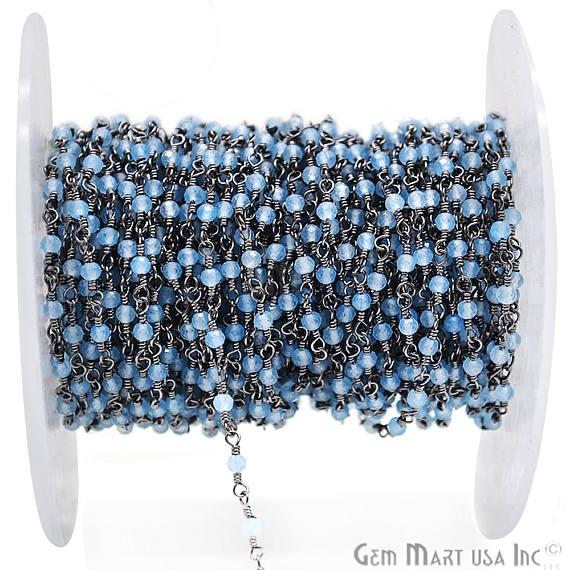 Light Blue Chalcedony Oxidized Wire Wrapped Gemstone Beads Rosary Chain - GemMartUSA (762823376943)