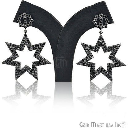 Black Plated Studded With Micro Pave Black Spinel 58x34mm Dangle Earring - GemMartUSA