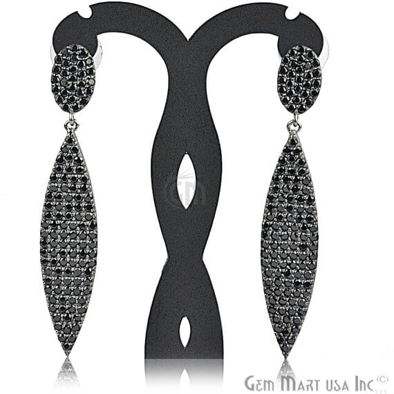 Black Plated Studded With Micro Pave Black Spinel 70x12mm Dangle Earring - GemMartUSA