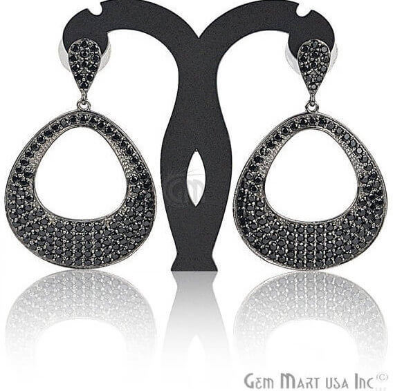 Black Plated Studded With Micro Pave Black Spinel 51x34mm Dangle Earring - GemMartUSA