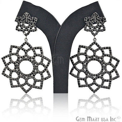 Black Plated Studded With Micro Pave Black Spinel 76x41mm Dangle Earring - GemMartUSA