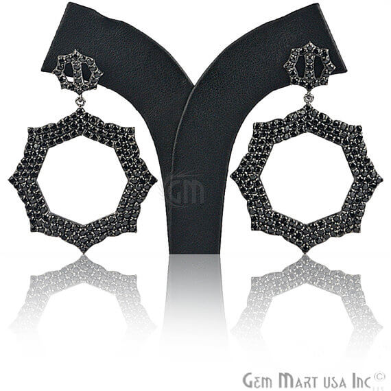 Black Plated Studded With Micro Pave Black Spinel 58x36mm Dangle Earring - GemMartUSA