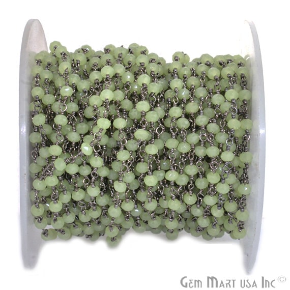 Sea Green 3-3.5mm Oxidized Plated Wire Wrapped Beads Rosary Chain - GemMartUSA (762830979119)