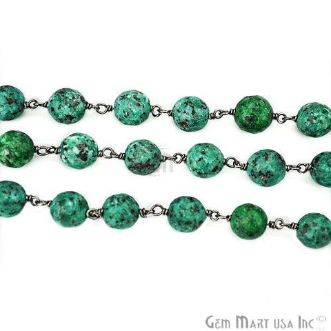 Chrysocolla Rondelle 7-8mm Oxidized Wire Wrapped Beads Rosary Chain (762831798319)