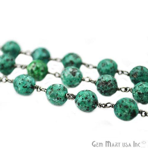 Chrysocolla Rondelle 7-8mm Oxidized Wire Wrapped Beads Rosary Chain (762831798319)