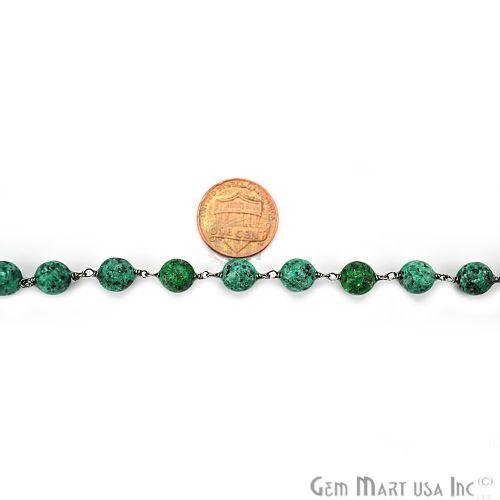 Chrysocolla Rondelle 7-8mm Oxidized Wire Wrapped Beads Rosary Chain (762831798319)