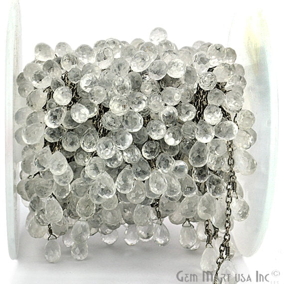 Crystal Tear Drops Oxidized Wire Wrapped Briolette Dangle Rosary Chain - GemMartUSA (762835501103)