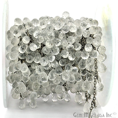 Crystal Tear Drops Oxidized Wire Wrapped Briolette Dangle Rosary Chain - GemMartUSA (762835501103)