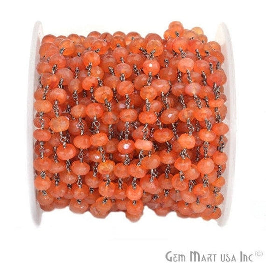 Carnelian 7-8mm Beads Chain, Oxidized Wire Wrapped Rosary Chain - GemMartUSA (762836516911)