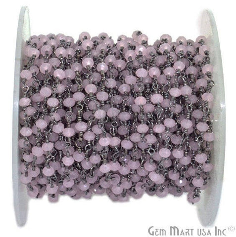 Dyed Rose Chalcedony 3-3.5mm Oxidized Wire Wrapped Beads Rosary Chain - GemMartUSA (762848673839)
