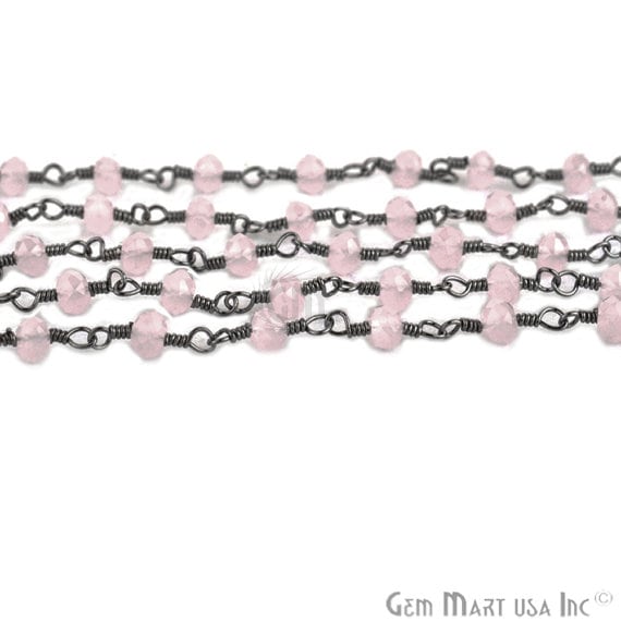 Dyed Rose Chalcedony 3-3.5mm Oxidized Wire Wrapped Beads Rosary Chain - GemMartUSA (762848673839)
