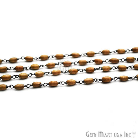 English Oak Wooden Beads Chain, Oxidized Wire Wrapped Rosary Chain - GemMartUSA (762850377775)