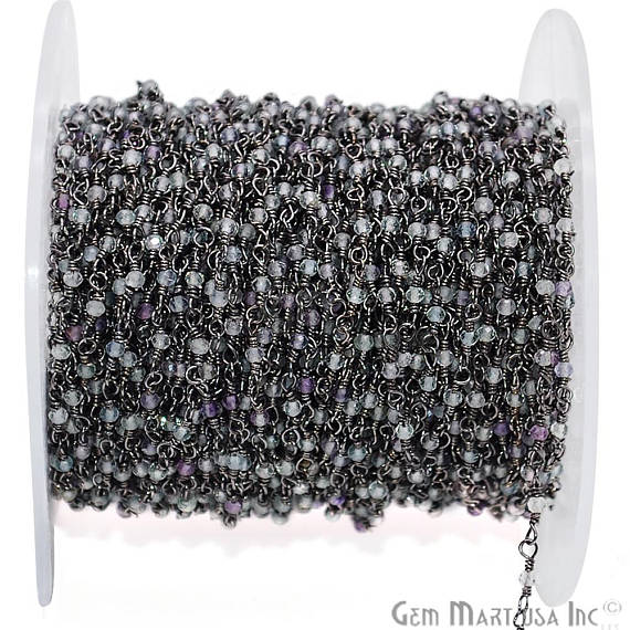 Green Fluorite Oxidized Wire Wrapped Gemstone Beads Rosary Chain - GemMartUSA (762854637615)