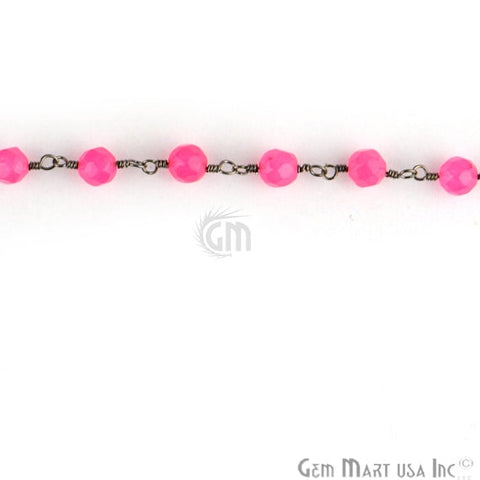 Hot Pink Jade 4mm Beads Oxidized Wire Wrapped Rosary Chain - GemMartUSA (762861158447)