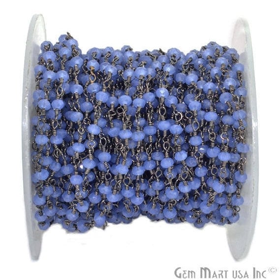 Iolite 3-3.5mm Oxidized Wire Wrapped Beads Rosary Chain - GemMartUSA (762864533551)