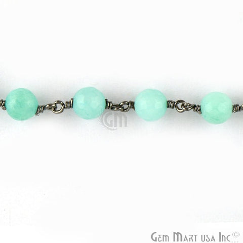 Light Green Jade 6mm Beads Oxidized Wire Wrapped Rosary Chain - GemMartUSA (762864861231)