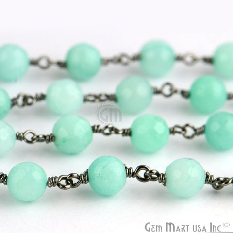Light Green Jade 6mm Beads Oxidized Wire Wrapped Rosary Chain - GemMartUSA (762864861231)