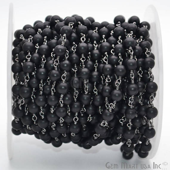 Black Tourmaline Oxidized Wire Wrapped Beads Rosary Chain - GemMartUSA (762879508527)