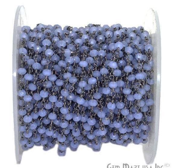 Lavender 3-3.5mm Oxidized Wire Wrapped Beads Rosary Chain - GemMartUSA (762880524335)