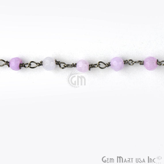 Light Lavender Jade 4mm Beads Oxidized Wire Wrapped Rosary Chain (762962477103)