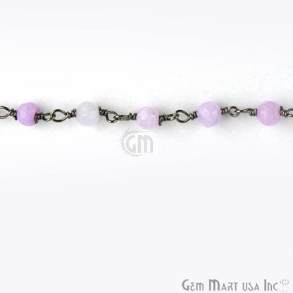 Light Lavender Jade 4mm Beads Oxidized Wire Wrapped Rosary Chain (762962477103)