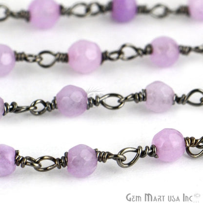 Light Lavender Jade 4mm Beads Oxidized Wire Wrapped Rosary Chain (762962477103)