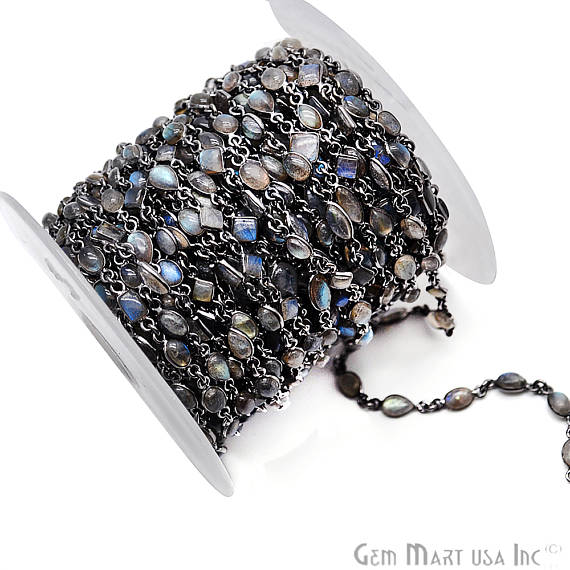 Labradorite 6x4mm Mix Faceted Oxidized Continuous Connector Chain - GemMartUSA (763994439727)