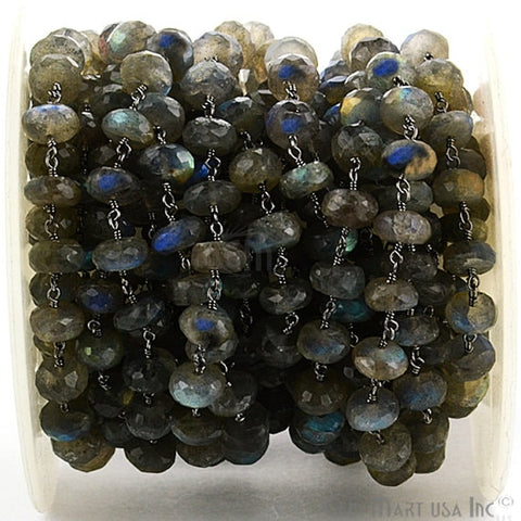 Labradorite 8-9mm Beads Chain, Oxidized Wire Wrapped Rosary Chain (762967687215)