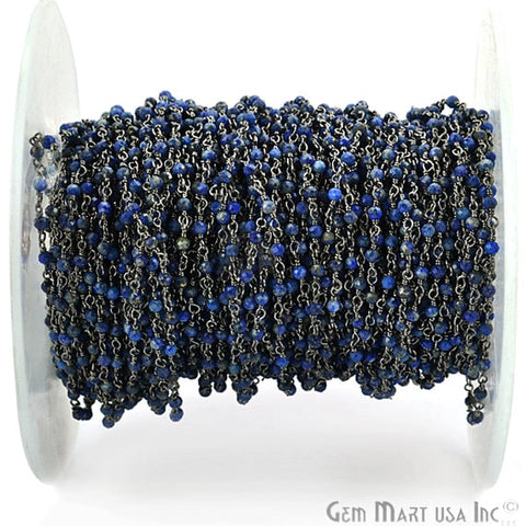 Lapis 2mm Beads Chain, Oxidized Wire Wrapped Rosary Chain (762975813679)