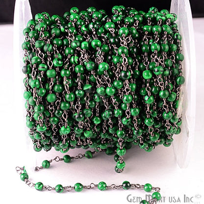 Malachite Smooth 3-3.5mm Oxidized Wire Wrapped Beads Rosary Chain (762979778607)