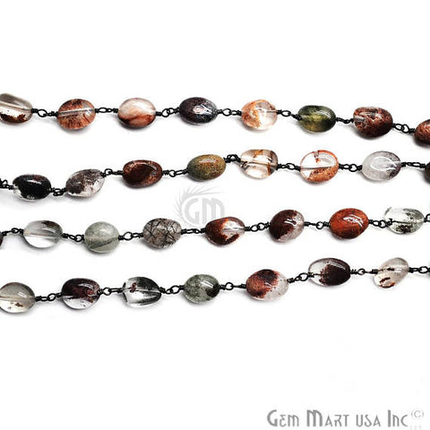 Multi Stone 10x6mm Oxidized Wire Wrapped Beads Rosary Chain - GemMartUSA (762986037295)