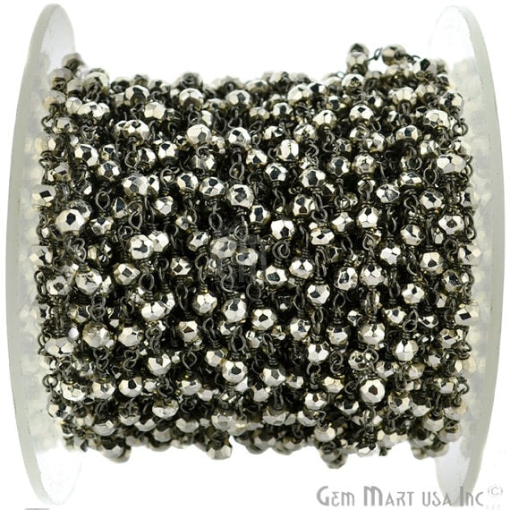 Black Pyrite Oxidized Wire Wrapped Beads Rosary Chain (762987249711)