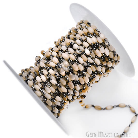 Caramel Monalisa Oval Rondelle Beads Chain, Oxidized Wire Wrapped Rosary Chain (762993672239)